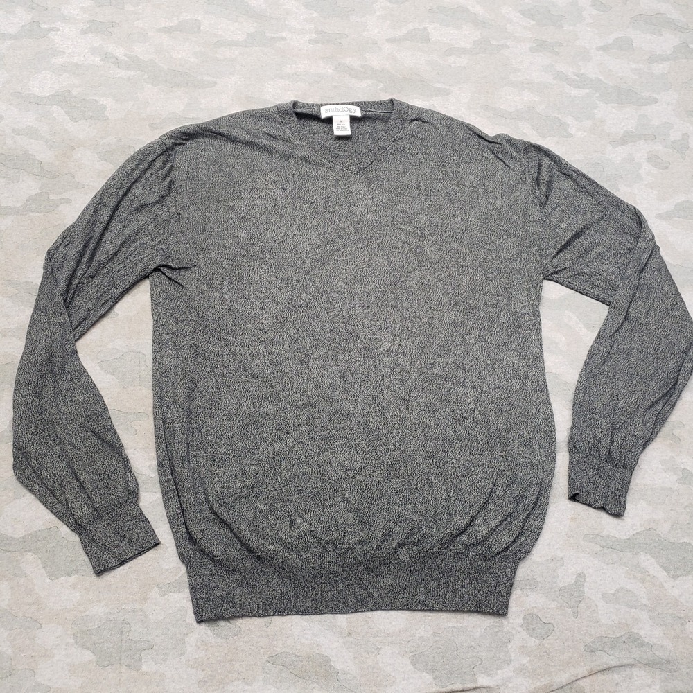 Anthology Sweater Mens Medium Gray Silk Pullover V-Neck‎ Long Sleeve